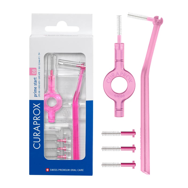 CURAPROX CPS Prime 08 Interdental Brush Set | 5 Ultra-Fine 0.8mm Brushes with 2 Holders for Effective Plaque Removal | Gentle on Sensitive Gums, Pink - Image 1